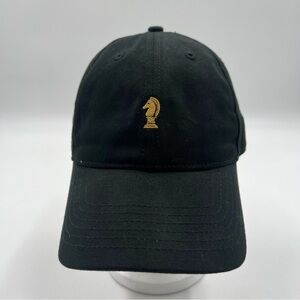 Unisex Lord Abbett‎ black hat w/ embroidered chess piece. Black and gold.